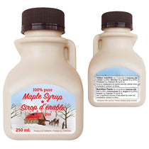 Cruchon carré en plastique pour sirop d'érable 250 ml