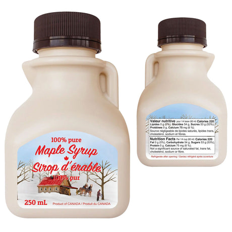 Cruchon carré en plastique pour sirop d'érable 250 ml