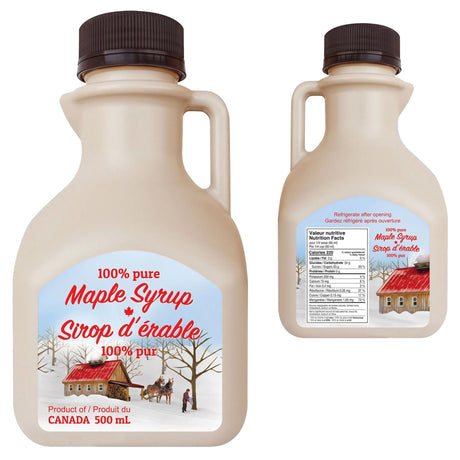 Cruchon carré en plastique pour sirop d'érable 500 ml