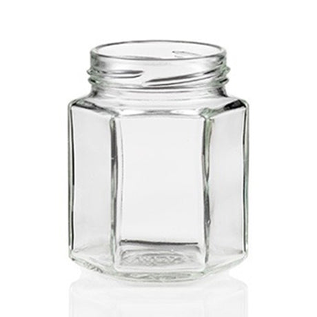 Pot hexagonal en verre 190 ml (12/pqt)